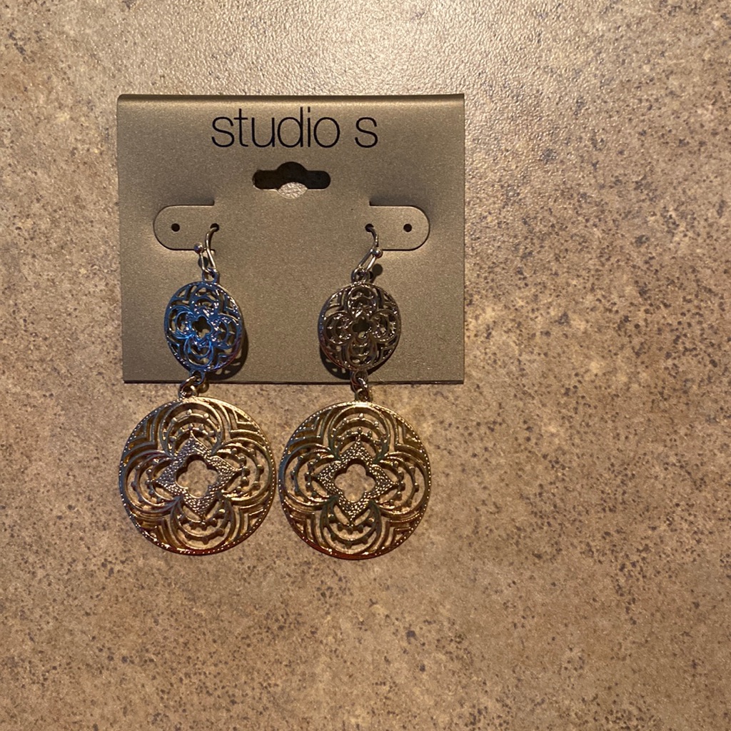 Gold And Silver Dangling Studio S Earrings